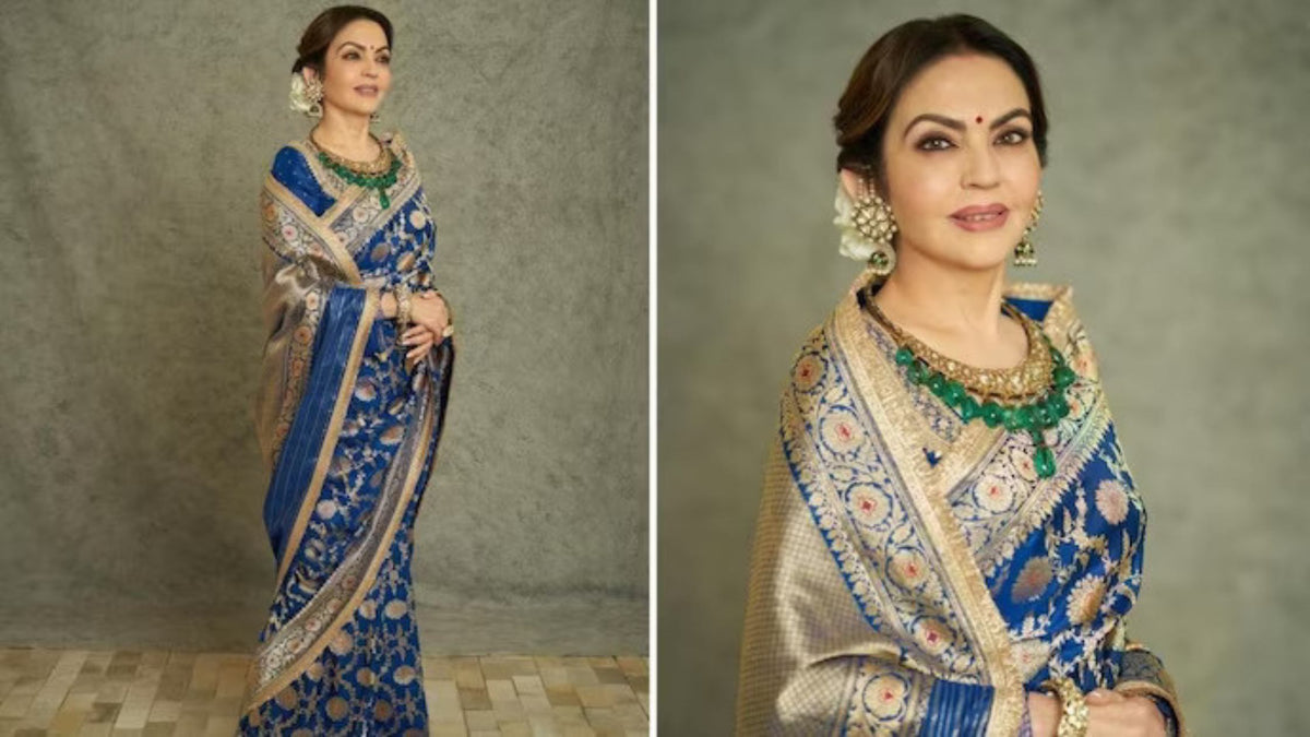 Nita Ambani in Royal Blue Banarasi Saree at The Opening Ceremony Of ...