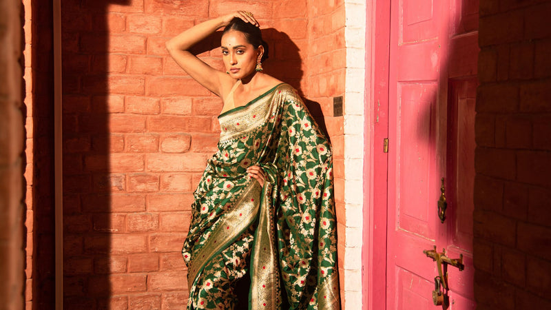 Dark Green Woven Paithani Lichi Silk Saree – SHANGRILA DESIGNER