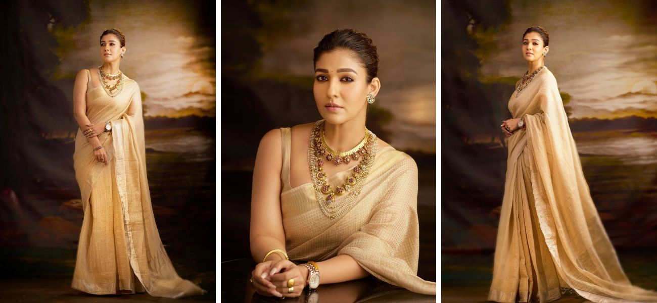 Embrace the elegance of Nayanthara’s style with our exquisite Tissue Banarasi Saree
