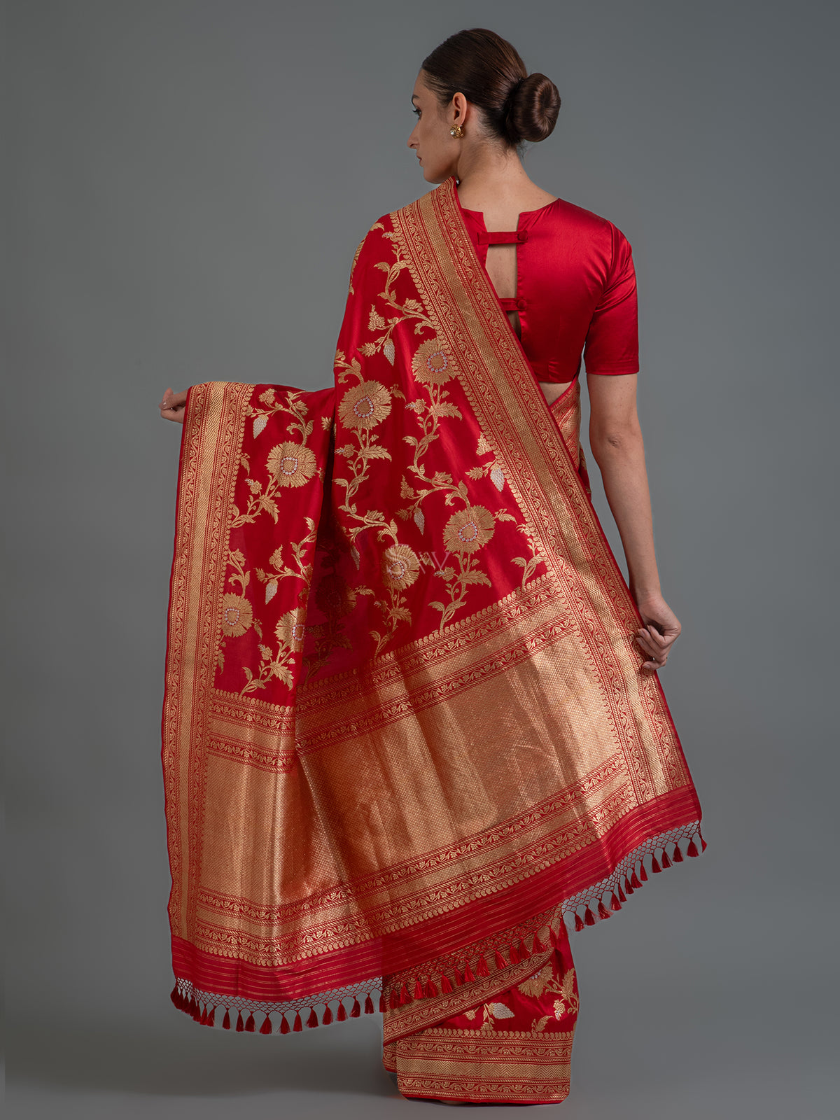 Red Jaal Katan Silk Handloom Banarasi Saree - Sacred Weaves