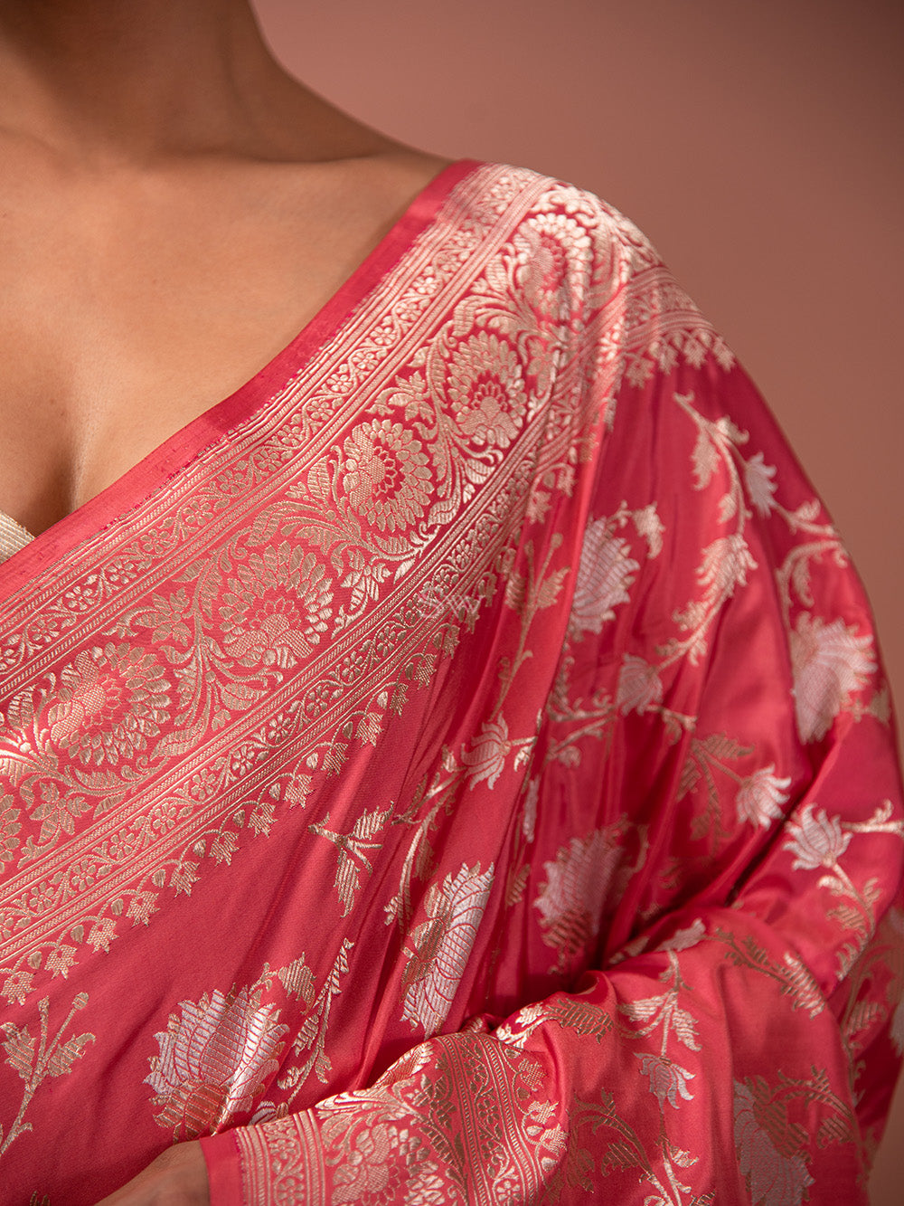 Pink Katan Silk Handloom Banarasi Saree -Sacred Weaves