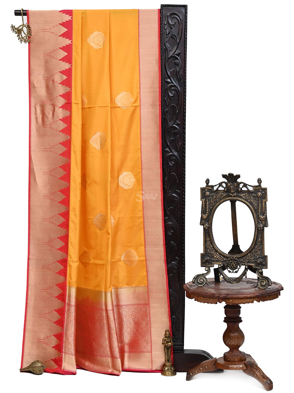 Mustard Boota Katan Silk Handloom Banarasi Saree