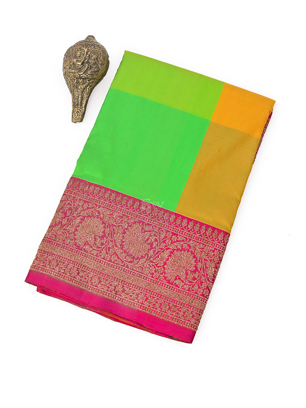 Yellow Green Katan Silk Handloom Banarasi Saree