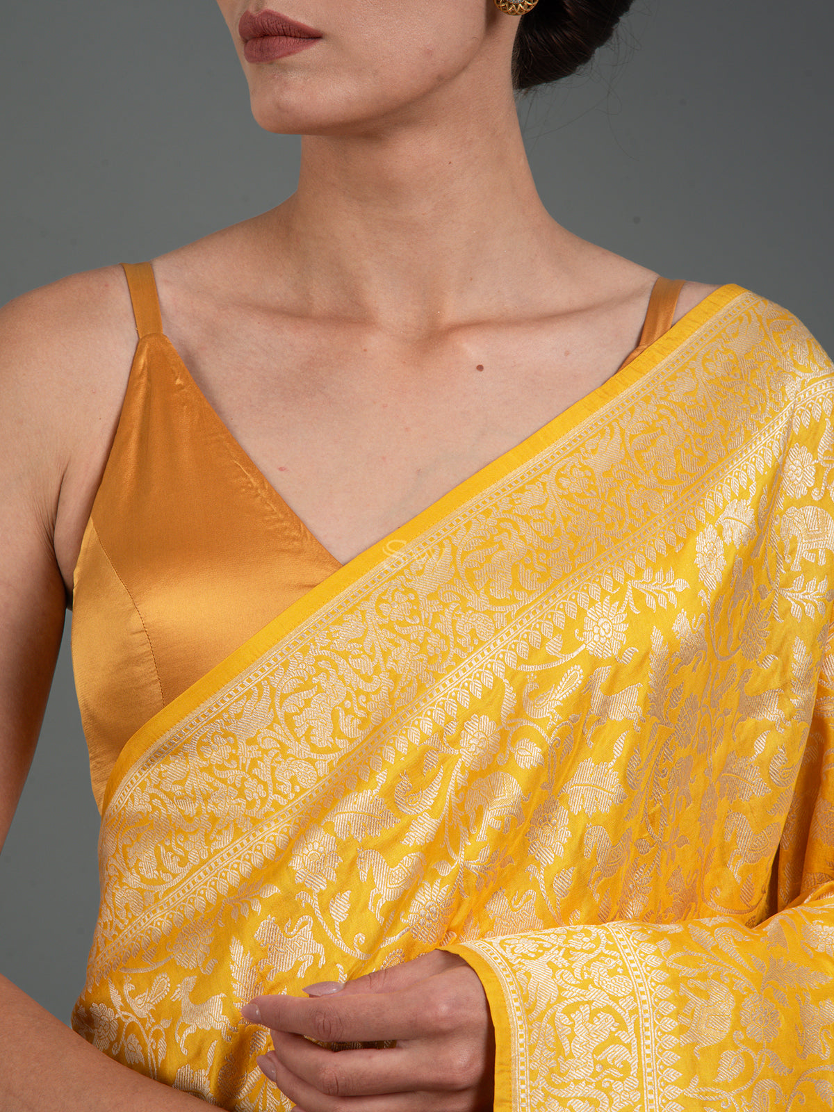 Yellow Shikargah Katan Silk Handloom Banarasi Saree - Sacred Weaves