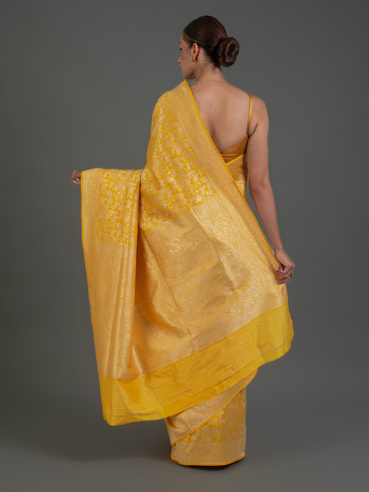 Yellow Shikargah Katan Silk Handloom Banarasi Saree - Sacred Weaves