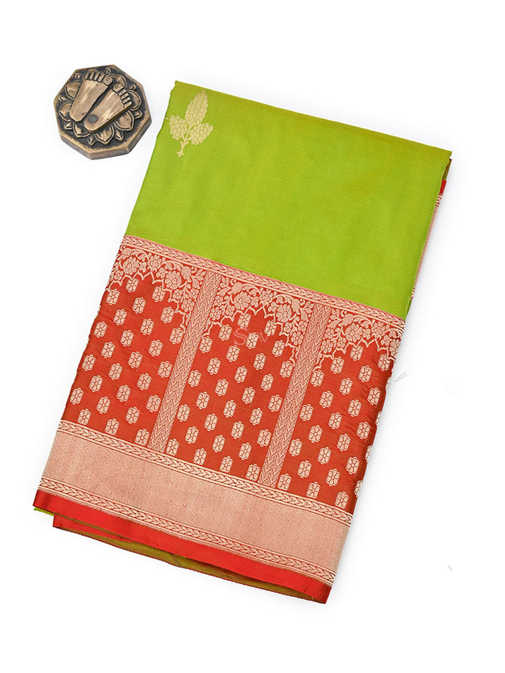 Parrot Green Boota Katan Silk Handloom Banarasi Saree