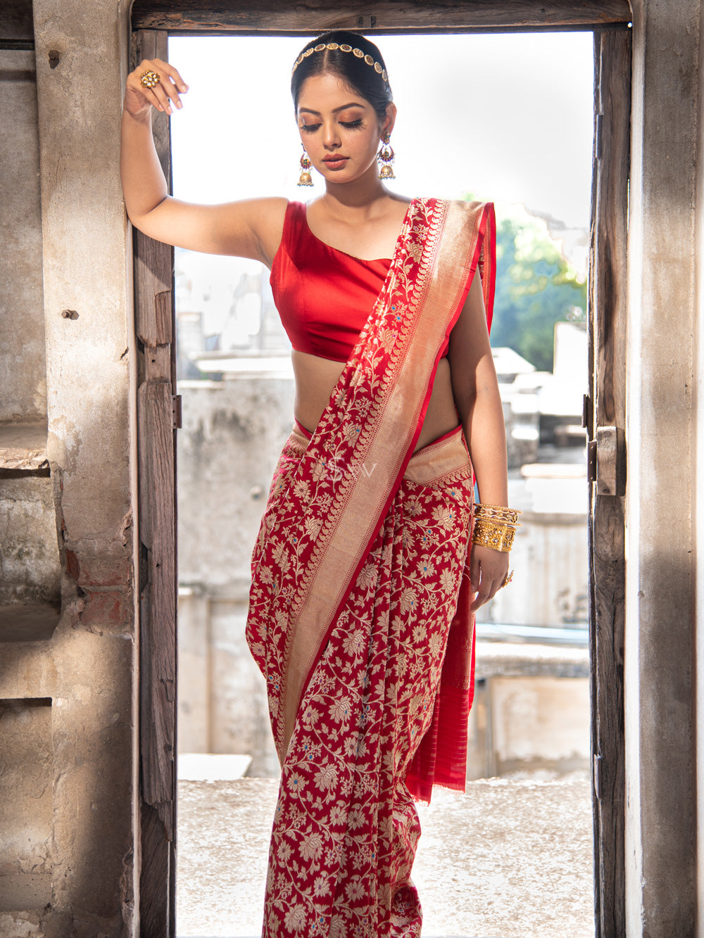 Buy Bollywood Sabyasachi inspired beige and red silk based wedding saree in  UK, USA and Canada