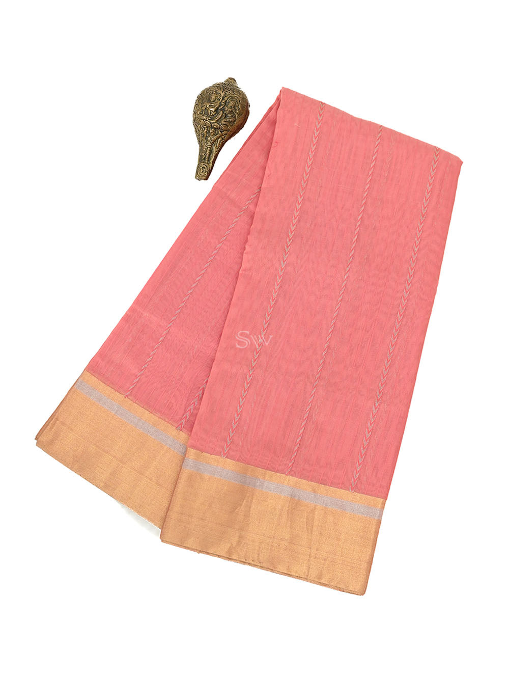 Pastel Pink Stripe Chanderi Silk Handloom Banarasi Saree - Sacred Weaves