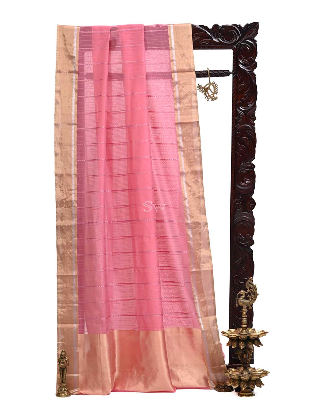 Pink Festive Wear Woven Chanderi Silk Saree