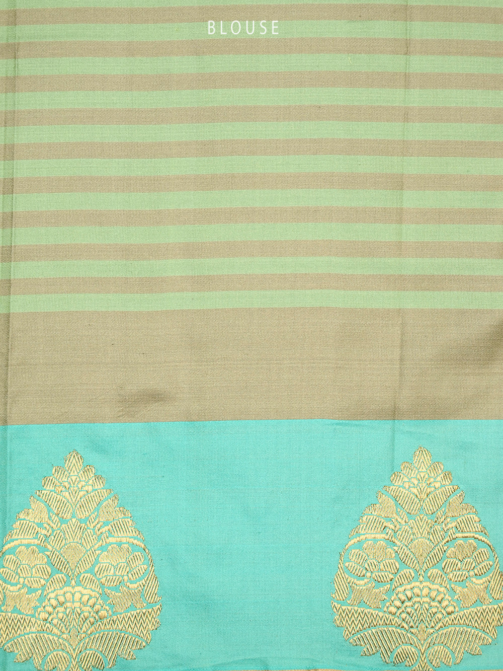 Green Grey Stripe Satin Silk Handloom Banarasi Saree