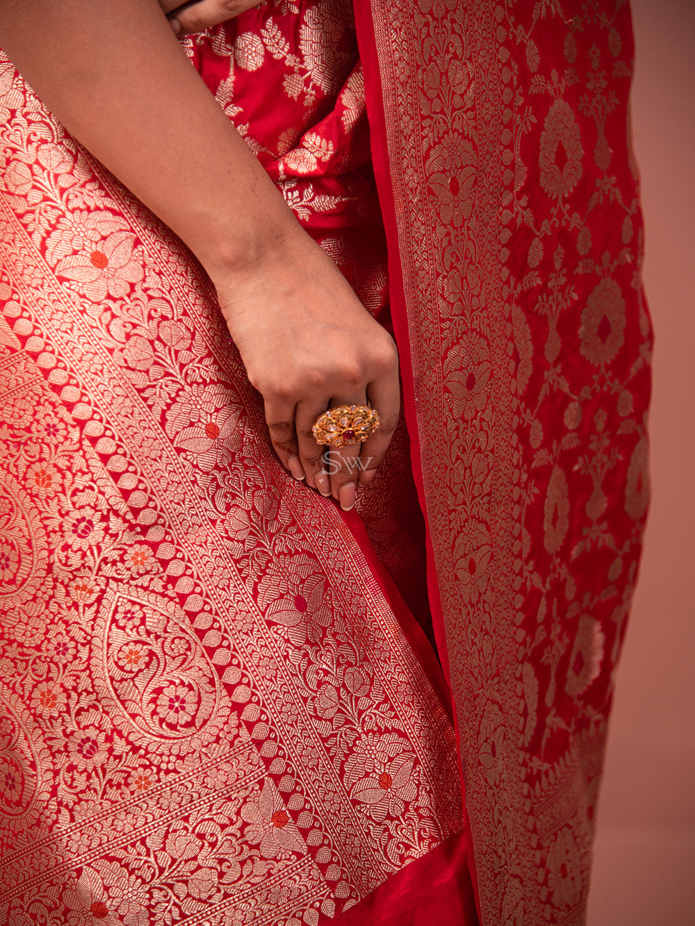 Red Meenakari Uppada Katan Silk Handloom Banarasi Saree - Sacred Weaves