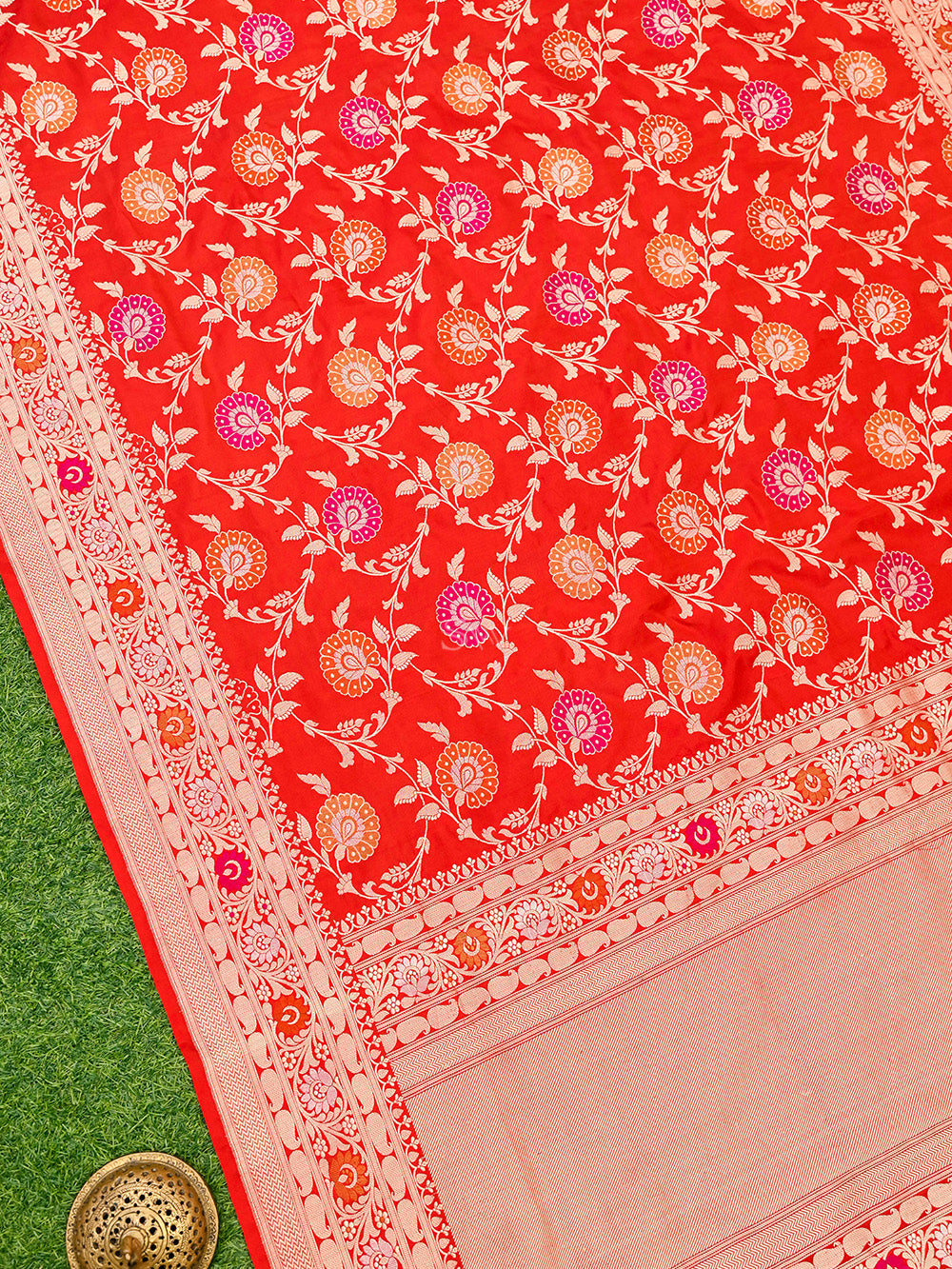 Red Meenakari Katan Silk Handloom Banarasi Saree - Sacred Weaves