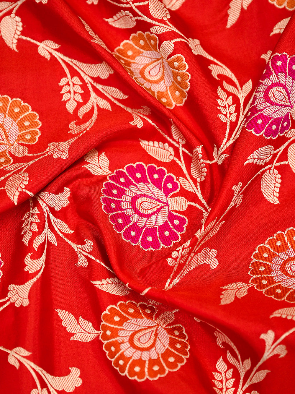 Red Meenakari Katan Silk Handloom Banarasi Saree - Sacred Weaves