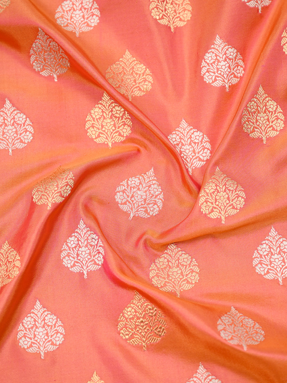 Pink Orange Meenakari Katan Silk Handloom Banarasi Saree