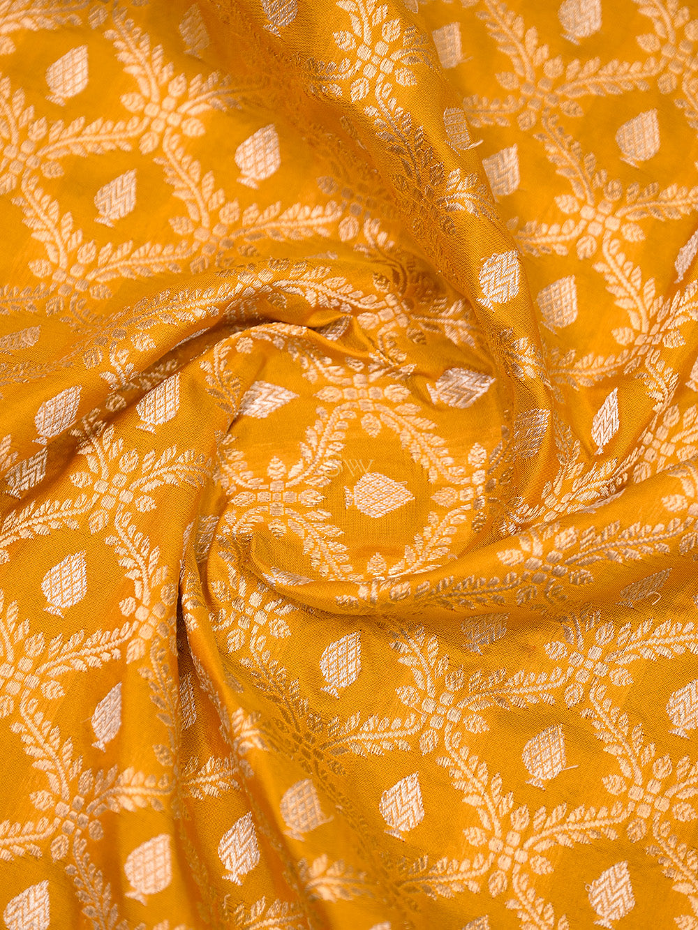 Mustard Jaal Katan Silk Handloom Banarasi Saree - Sacred Weaves