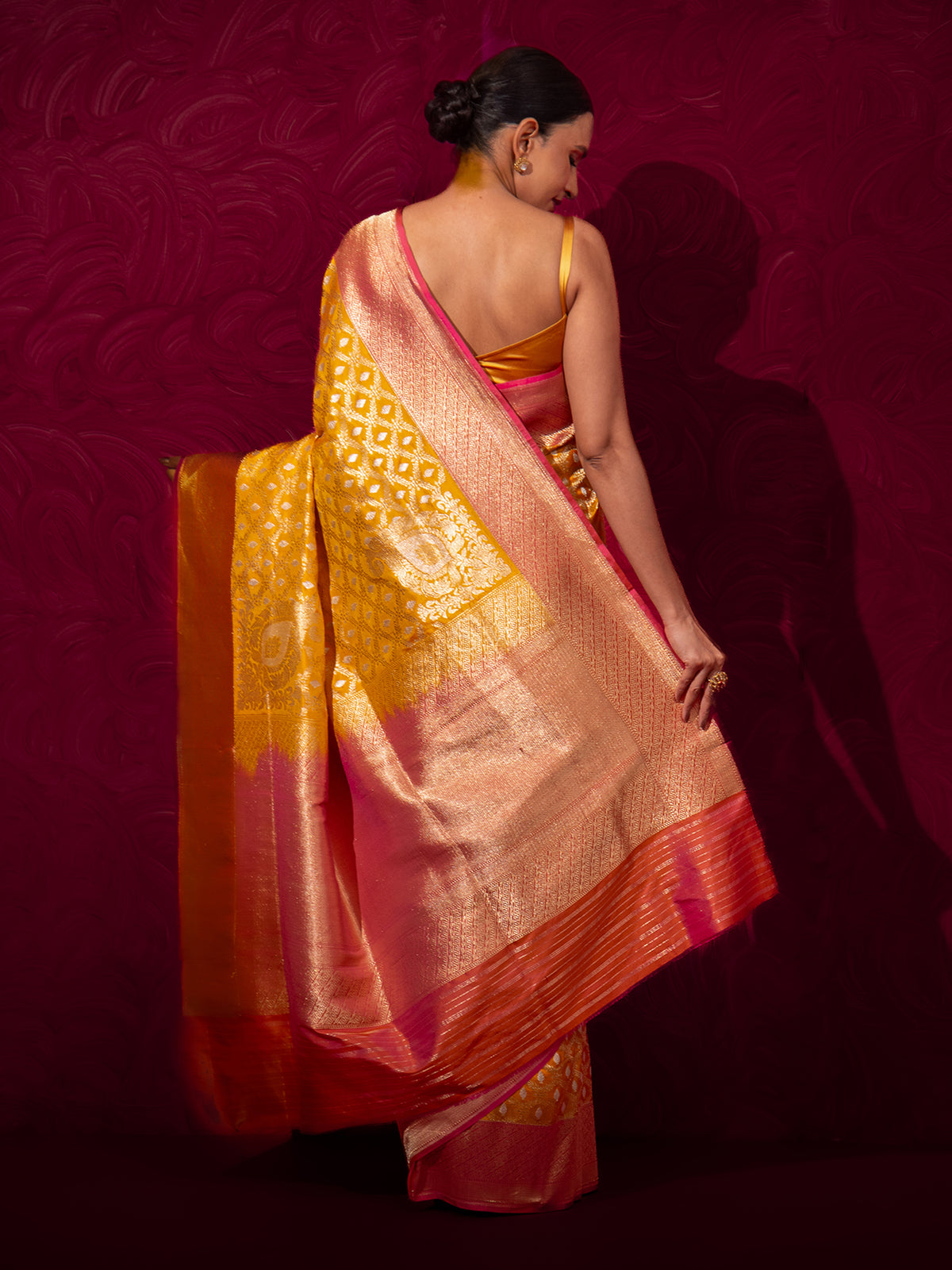 Mustard Jaal Katan Silk Handloom Banarasi Saree