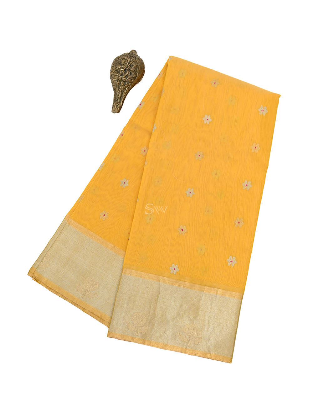 Yellow Booti Chanderi Silk Handloom Banarasi Saree - Sacred Weaves