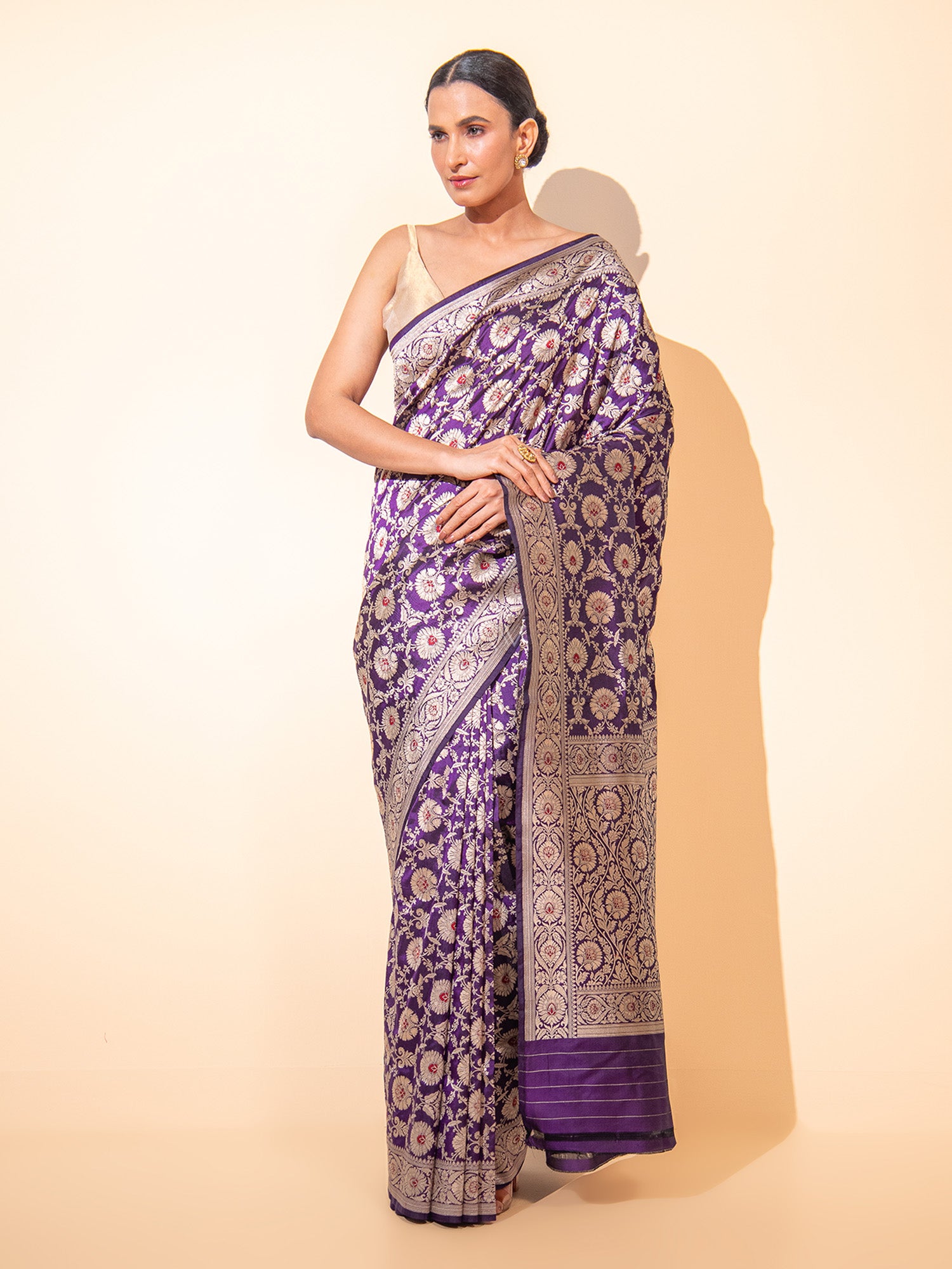 Dark Purple Meenakari Uppada Katan Silk Handloom Banarasi Saree - Sacred Weaves 