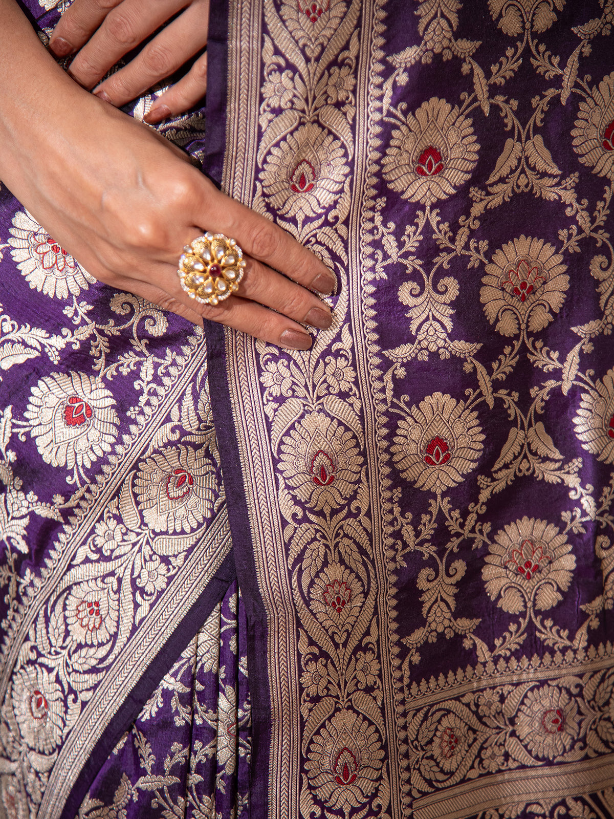 Dark Purple Meenakari Uppada Katan Silk Handloom Banarasi Saree - Sacred Weaves 