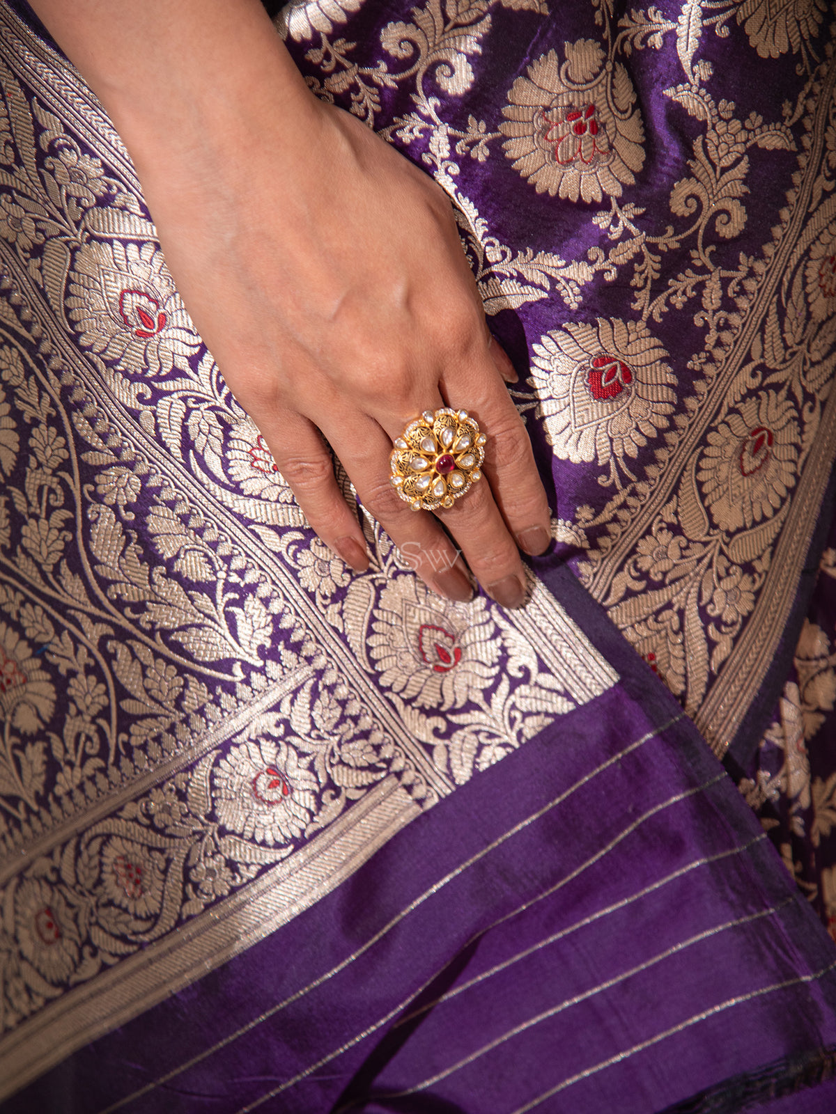 Dark Purple Meenakari Uppada Katan Silk Handloom Banarasi Saree - Sacred Weaves 