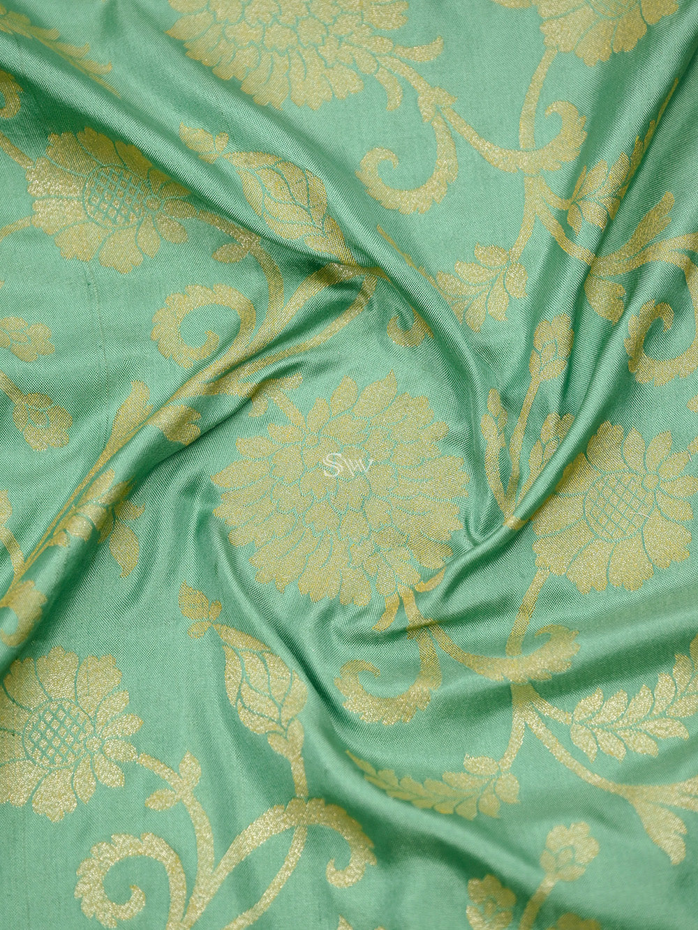 Sea Green Jaal Katan Silk Handloom Banarasi Saree