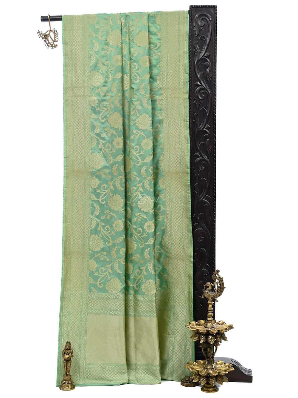 Sea Green Jaal Katan Silk Handloom Banarasi Saree