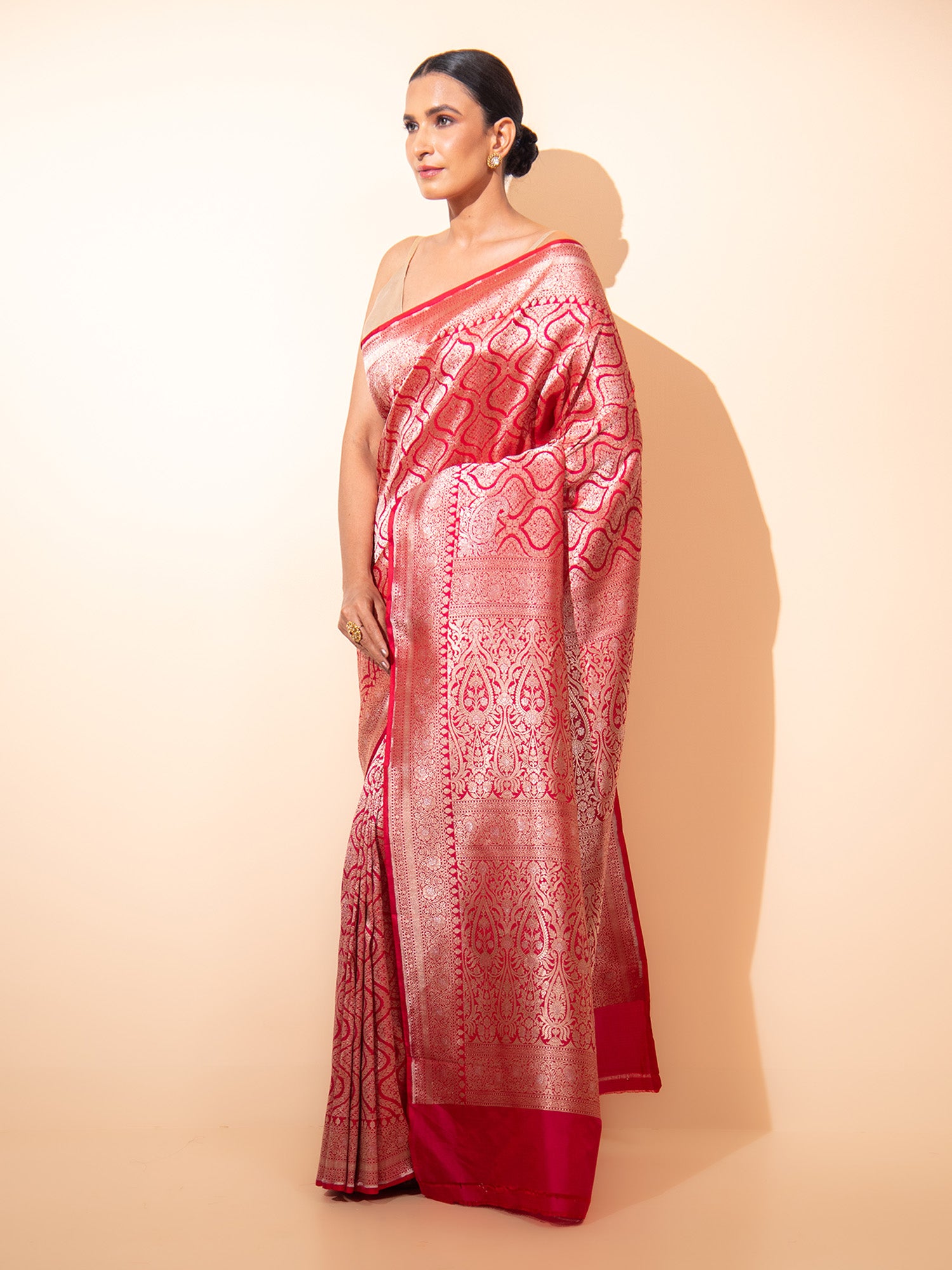 Red Pink Brocade Katan Silk Handloom Banarasi Saree - Sacred Weaves