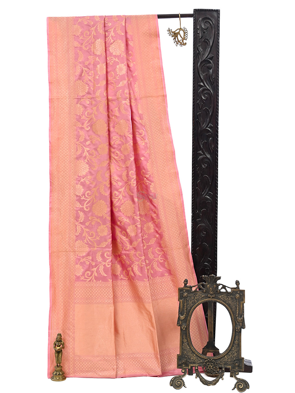 Pink Jaal Katan Silk Handloom Banarasi Saree