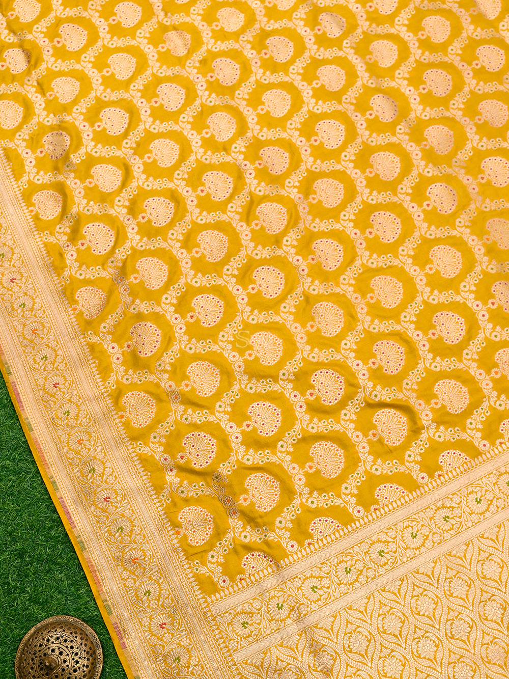 Yellow Meenakari Uppada Katan Silk Handloom Banarasi Saree