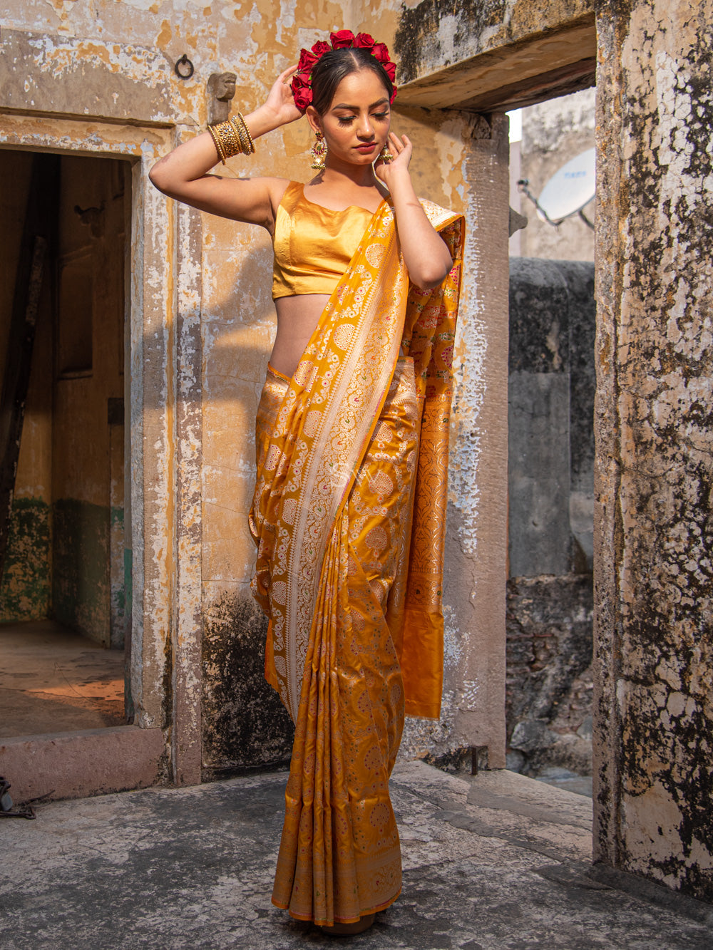 Mustard and Maroon Combo Tanchoi Banarasi Saree – Krishanlalraman