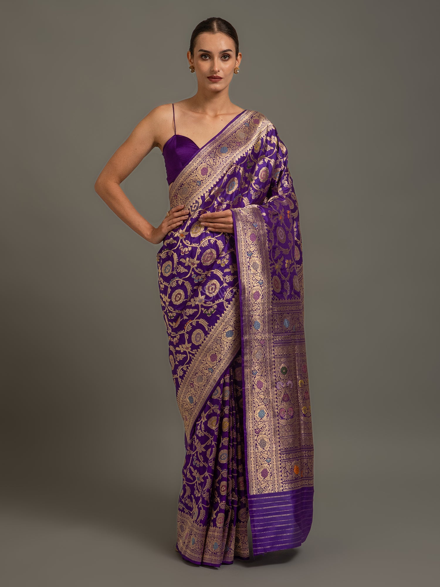 Purple Meenakari Katan Silk Handloom Banarasi Saree - Sacred Weaves