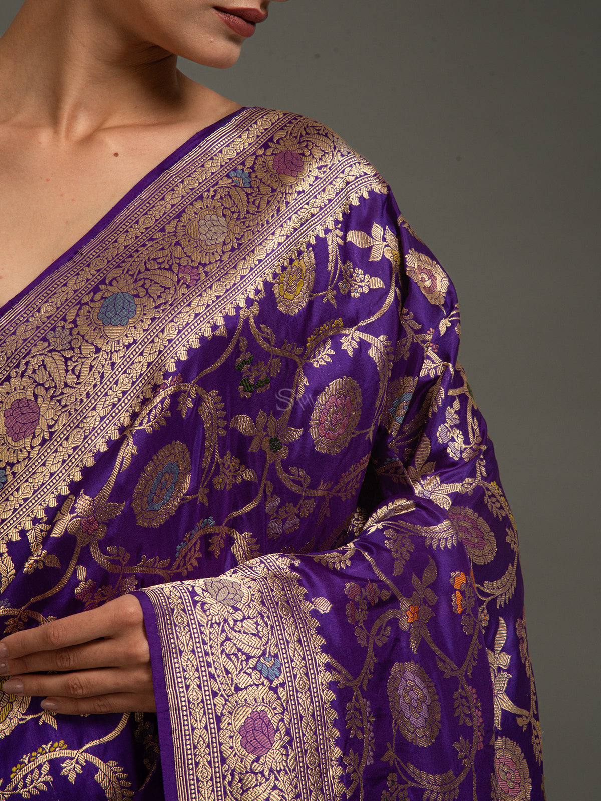 Purple Meenakari Katan Silk Handloom Banarasi Saree - Sacred Weaves