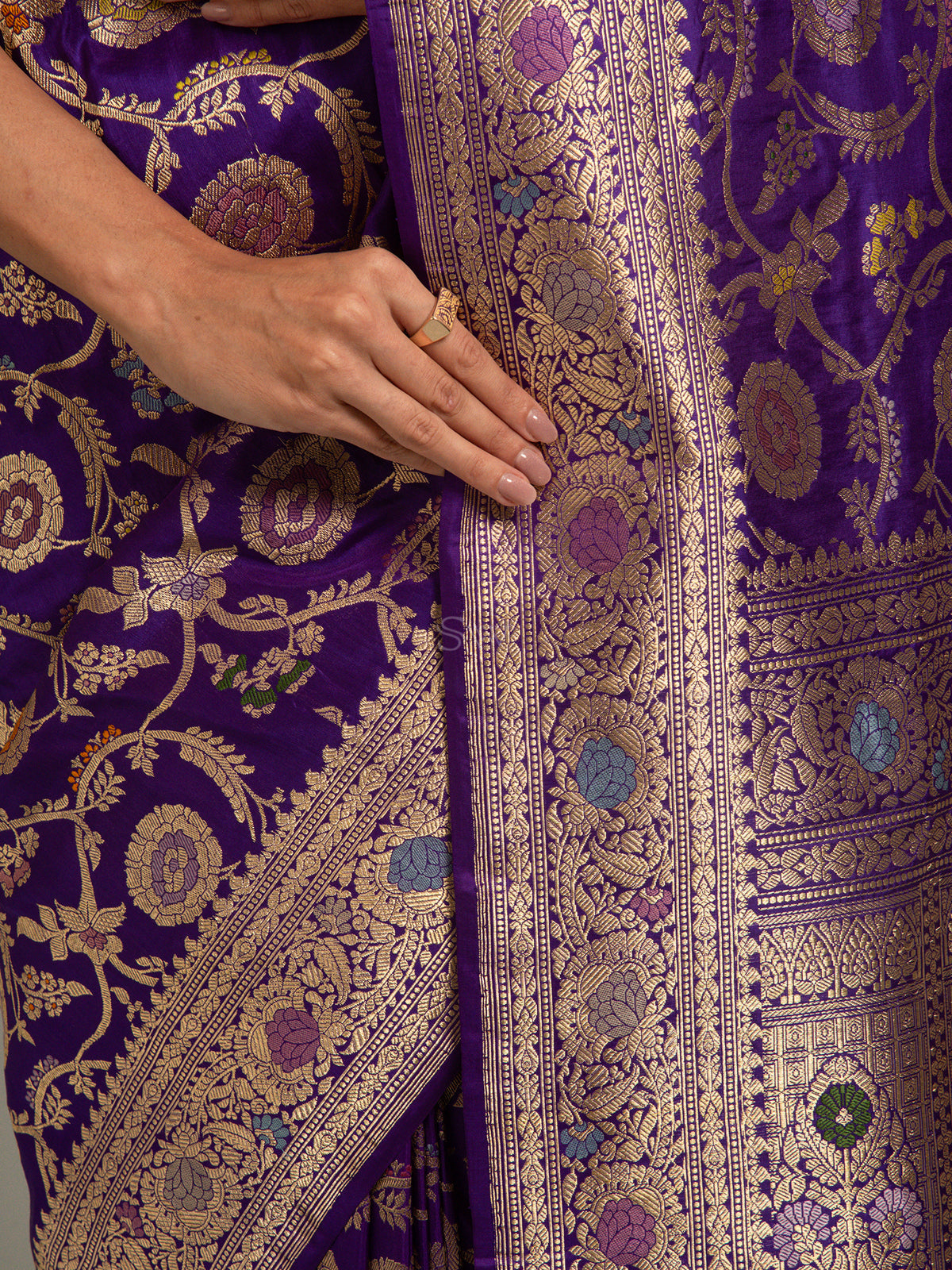 Purple Meenakari Katan Silk Handloom Banarasi Saree - Sacred Weaves