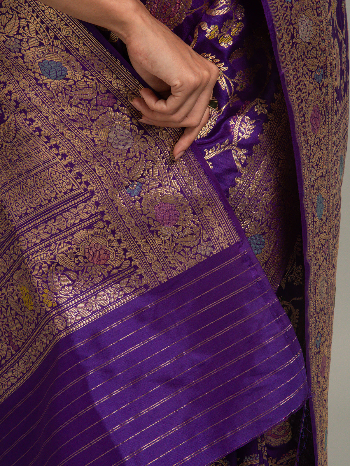 Purple Meenakari Katan Silk Handloom Banarasi Saree - Sacred Weaves