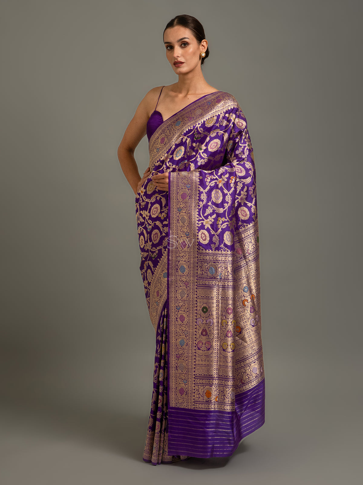 Purple Meenakari Katan Silk Handloom Banarasi Saree - Sacred Weaves