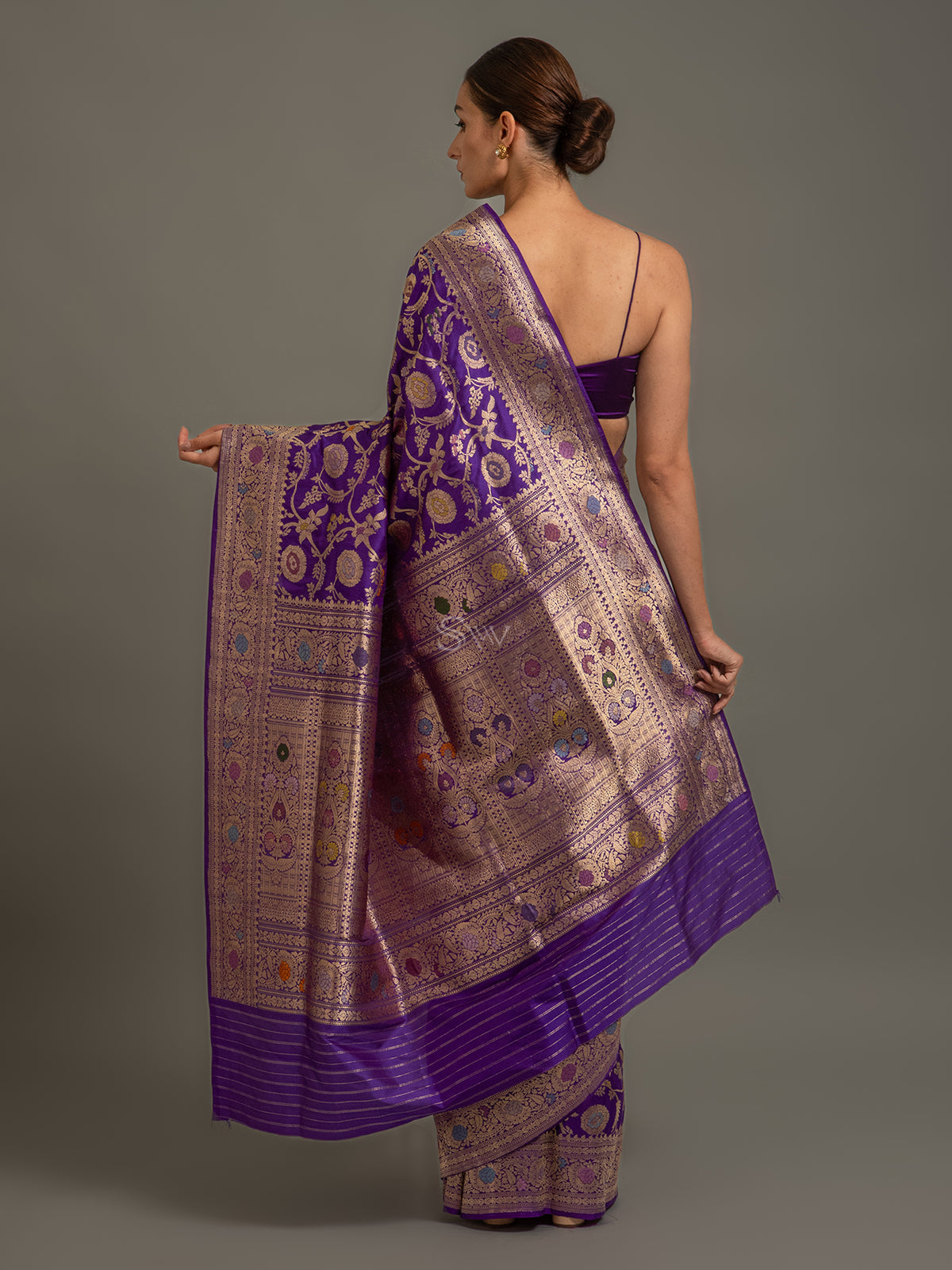 Purple Meenakari Katan Silk Handloom Banarasi Saree - Sacred Weaves