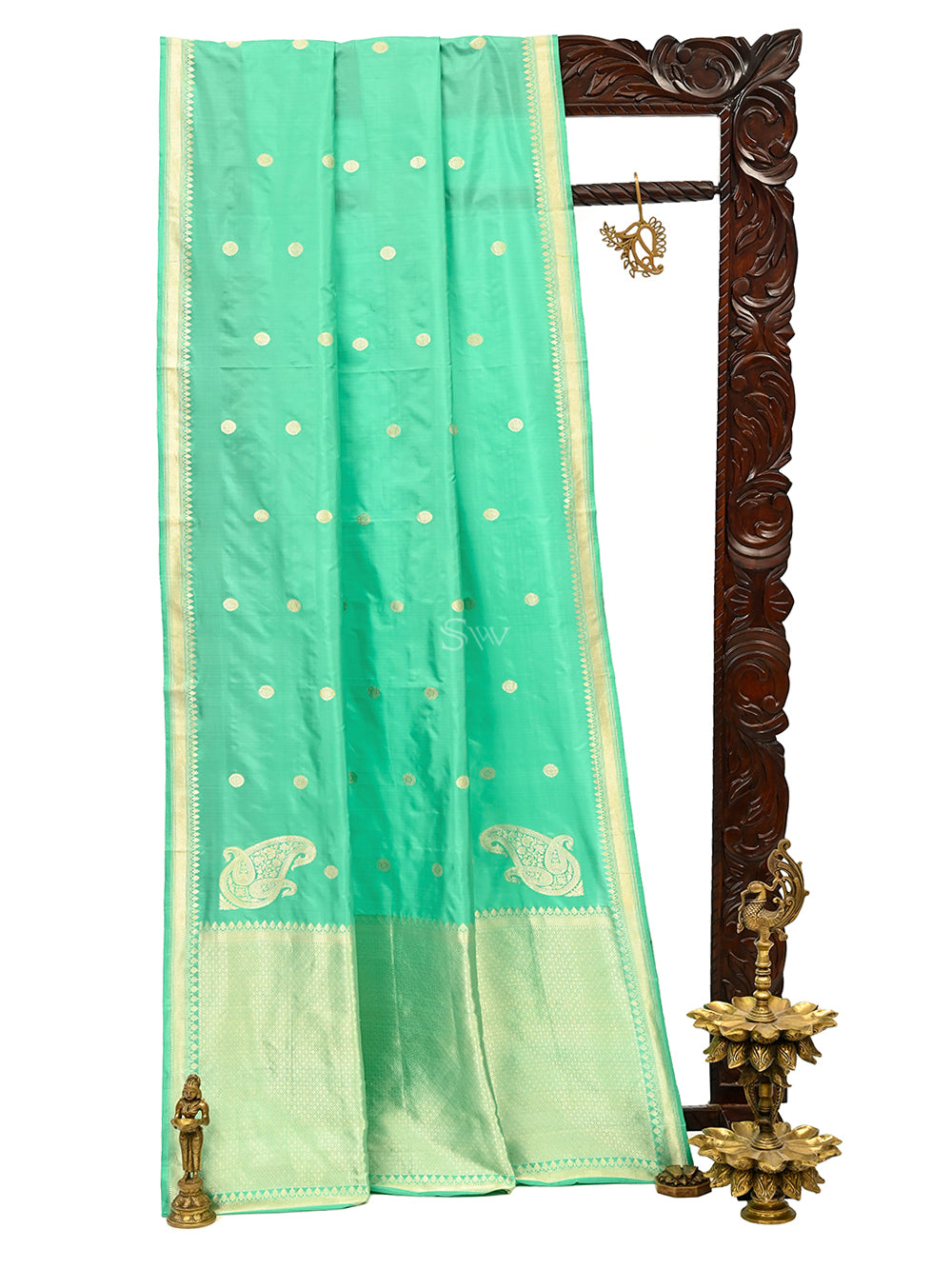 Sea Green Konia Katan Silk Handloom Banarasi Saree