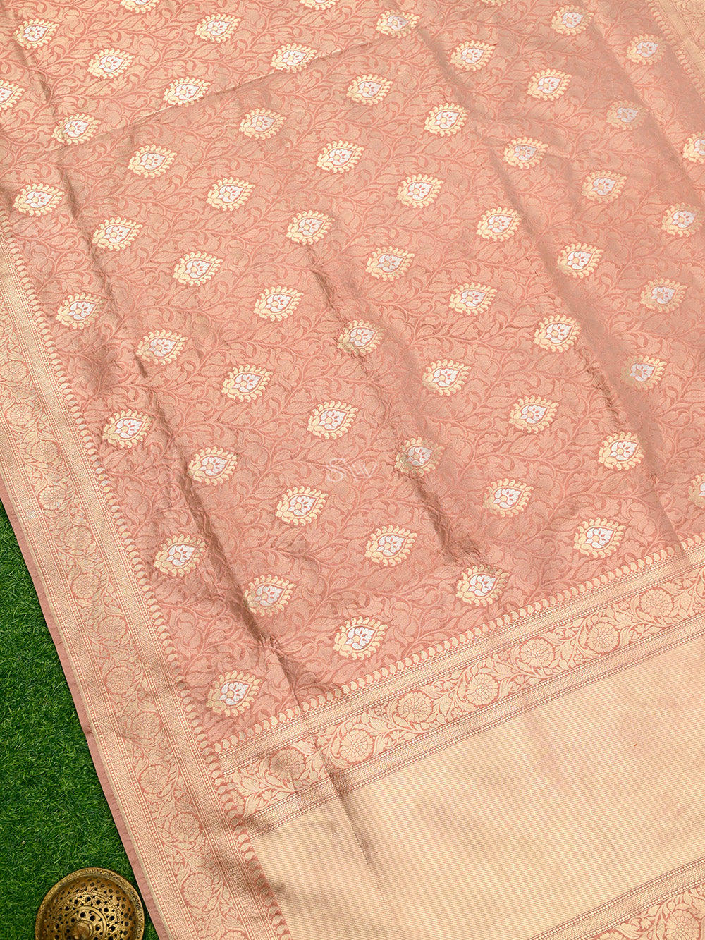 Pastel Peach Jaal Katan Silk Handloom Banarasi Saree