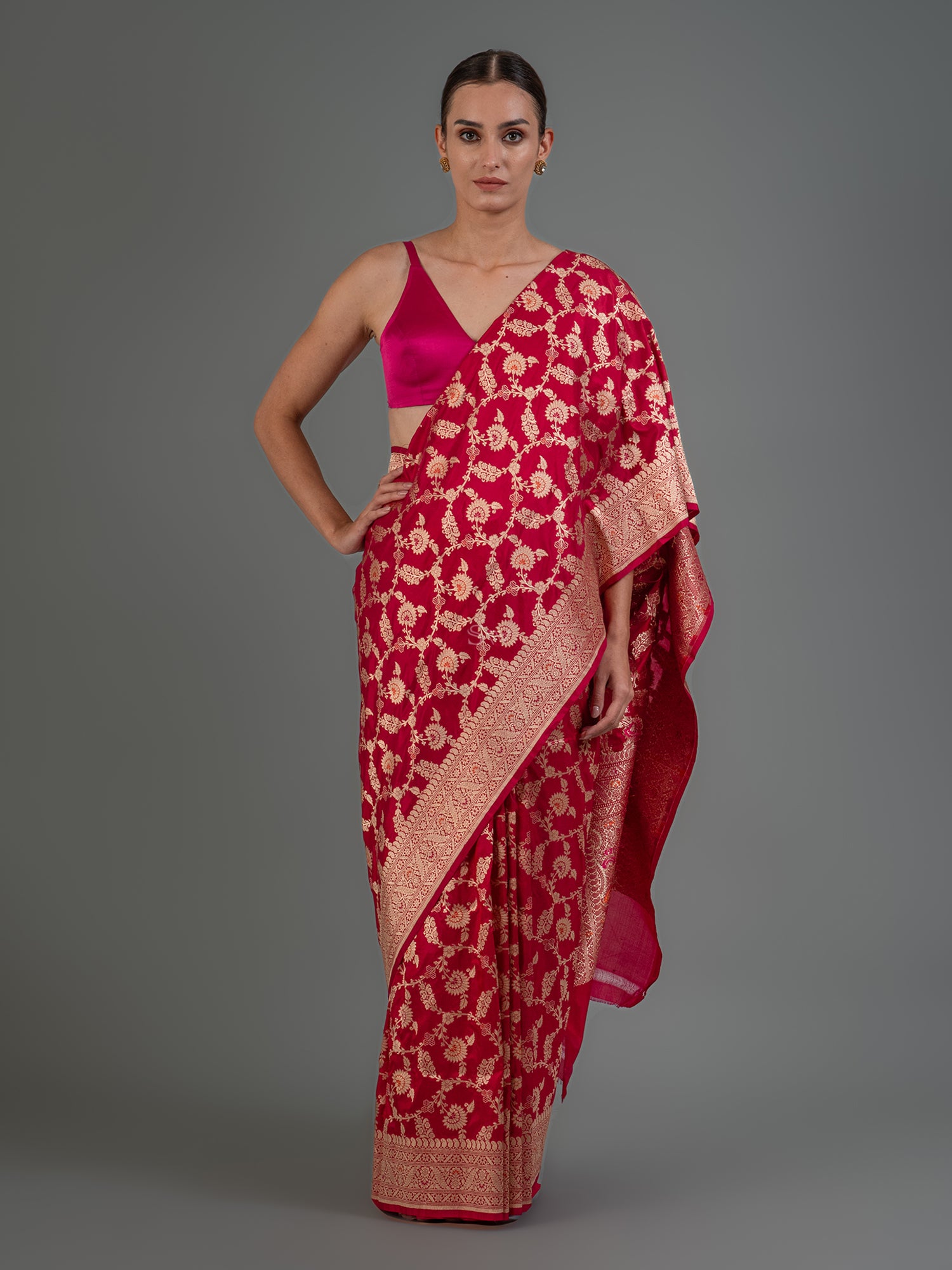 Dark Pink Meenakari Uppada Katan Silk Handloom Banarasi Saree - Sacred Weaves