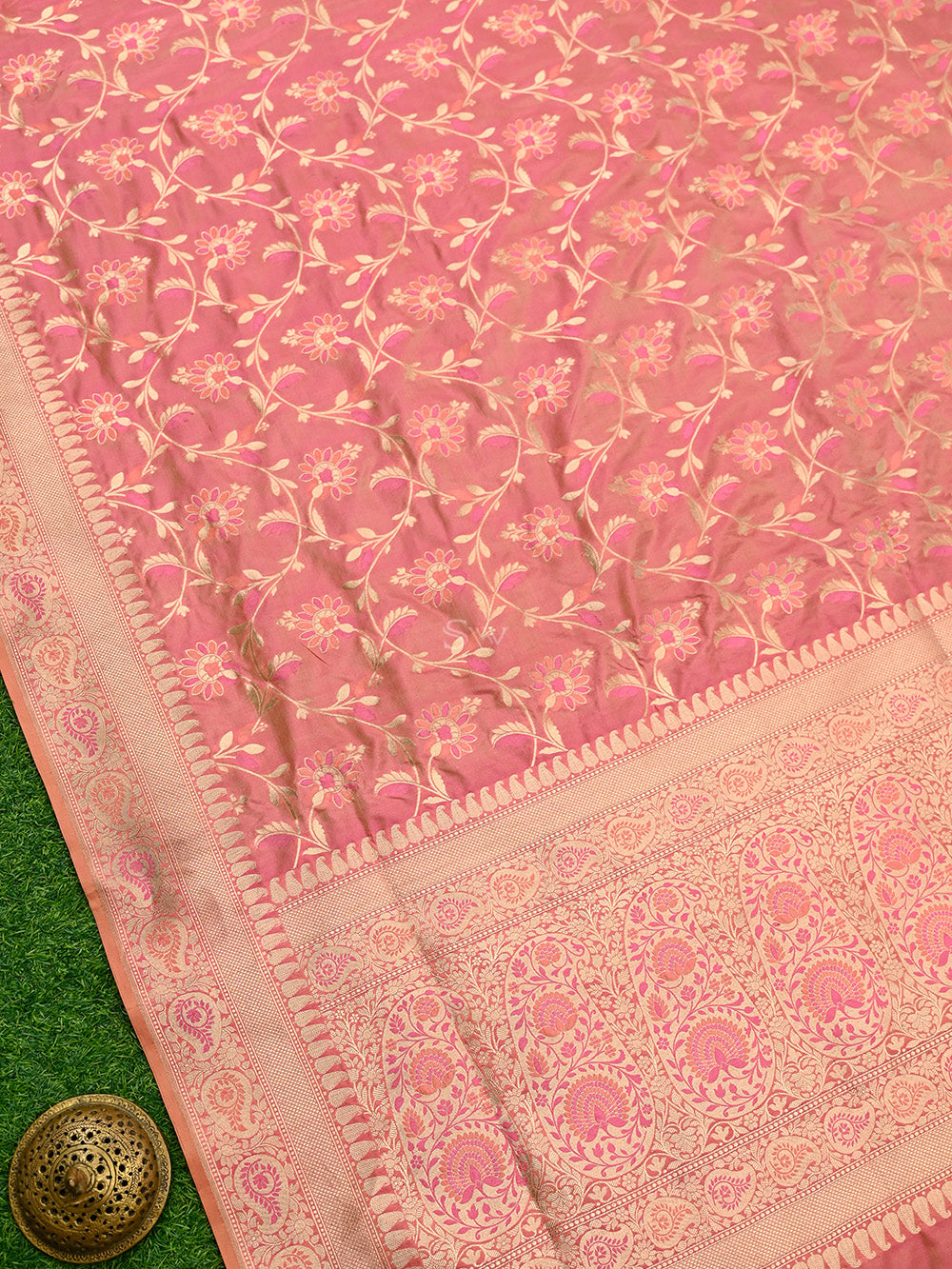 Pink Orange Meenakari Jaal Katan Silk Handloom Banarasi Saree