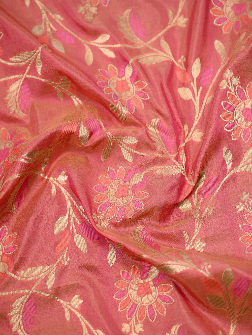 Pink Orange Meenakari Jaal Katan Silk Handloom Banarasi Saree