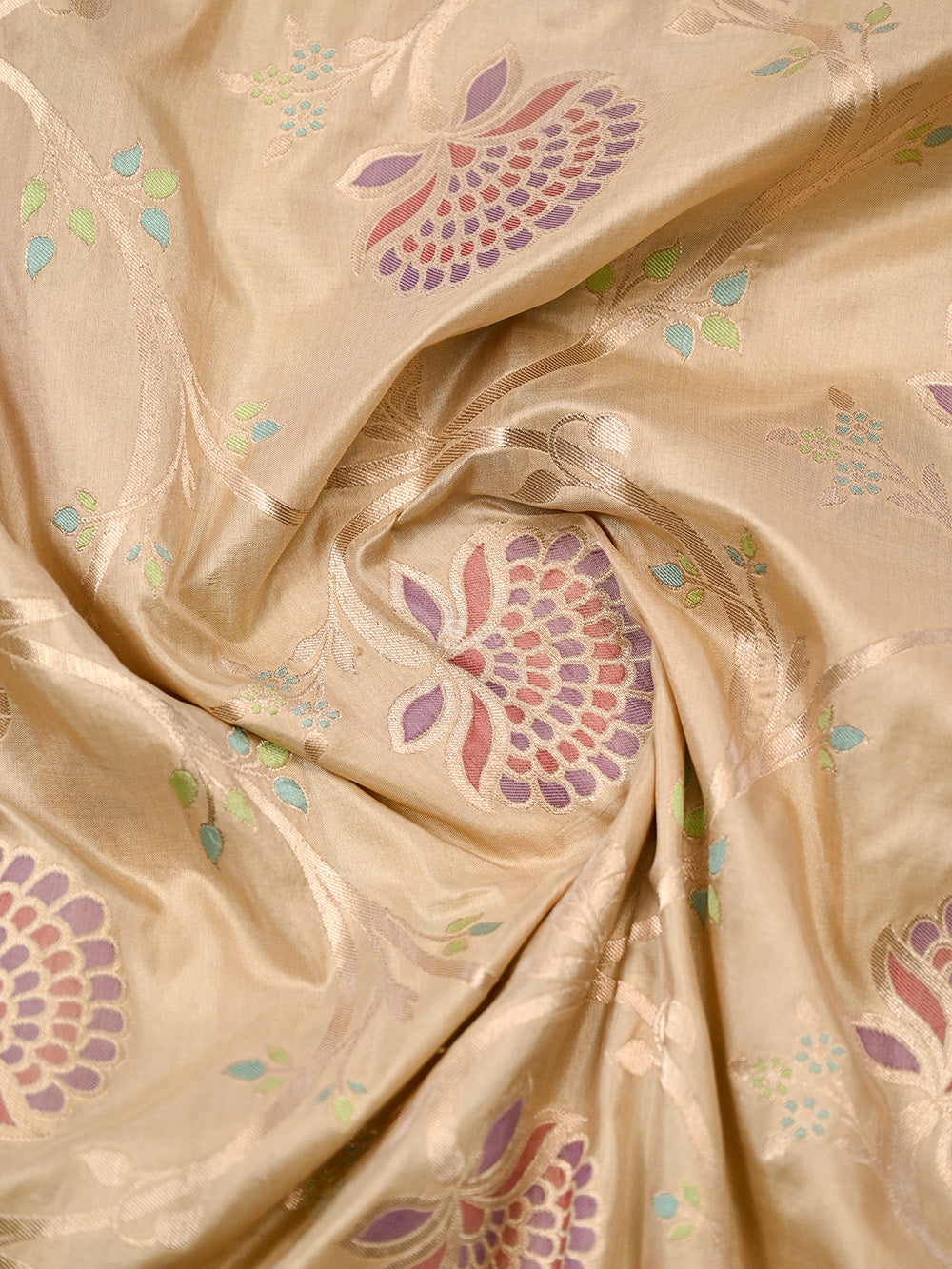 Beige Meenakari Jaal Katan Silk Handloom Banarasi Saree