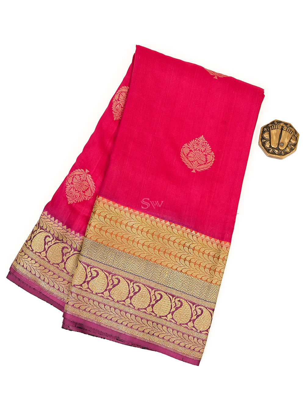 Bright Pink Tussar Silk Handloom Banarasi Saree