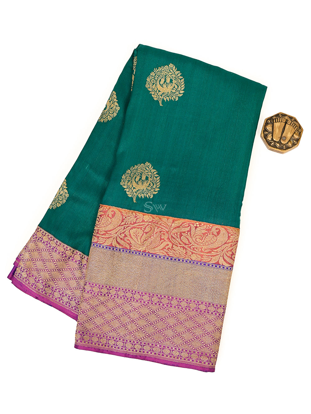 Dark Green Tussar Silk Handloom Banarasi Saree