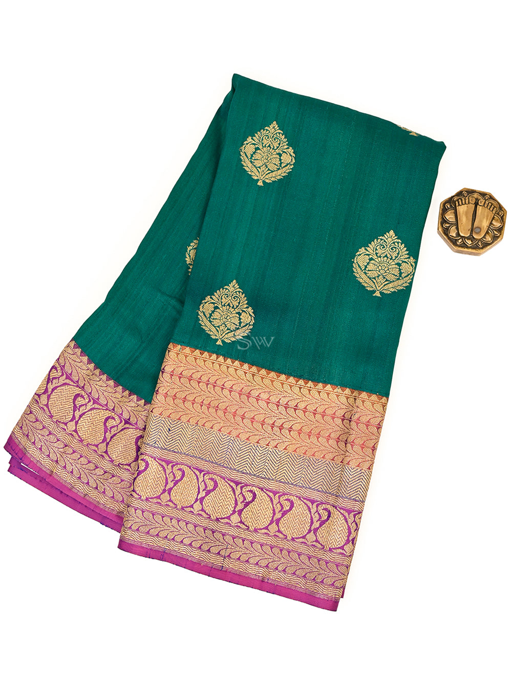 Dark Green Tussar Silk Handloom Banarasi Saree