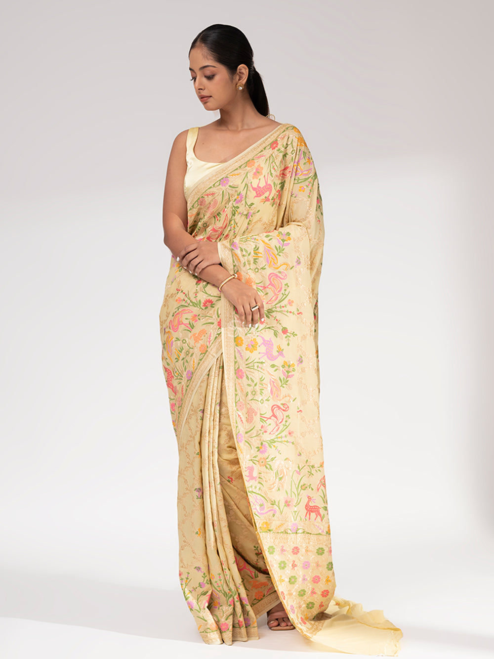 Mustard Yellow Banarasi Khaddi Weaved Georgette Saree – Zilikaa