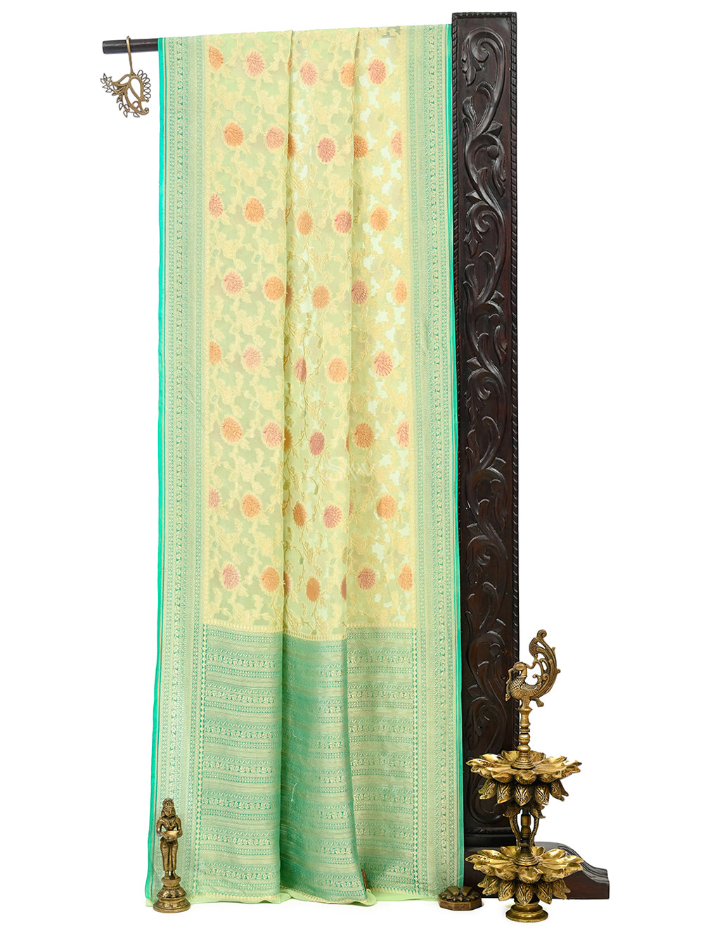 Pista Green Rangkat Georgette Handloom Banarasi Saree - Sacred Weaves