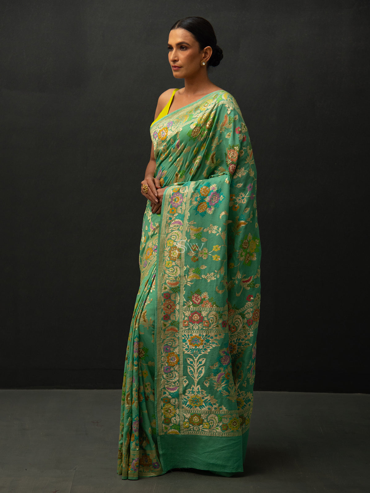Pastel Green Meenakari Khaddi Georgette Handloom Banarasi Saree - Sacred Weaves