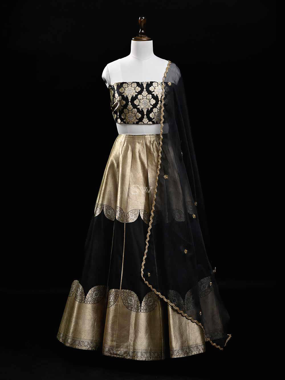 Black Handloom Banarasi Lehenga - Sacred Weaves