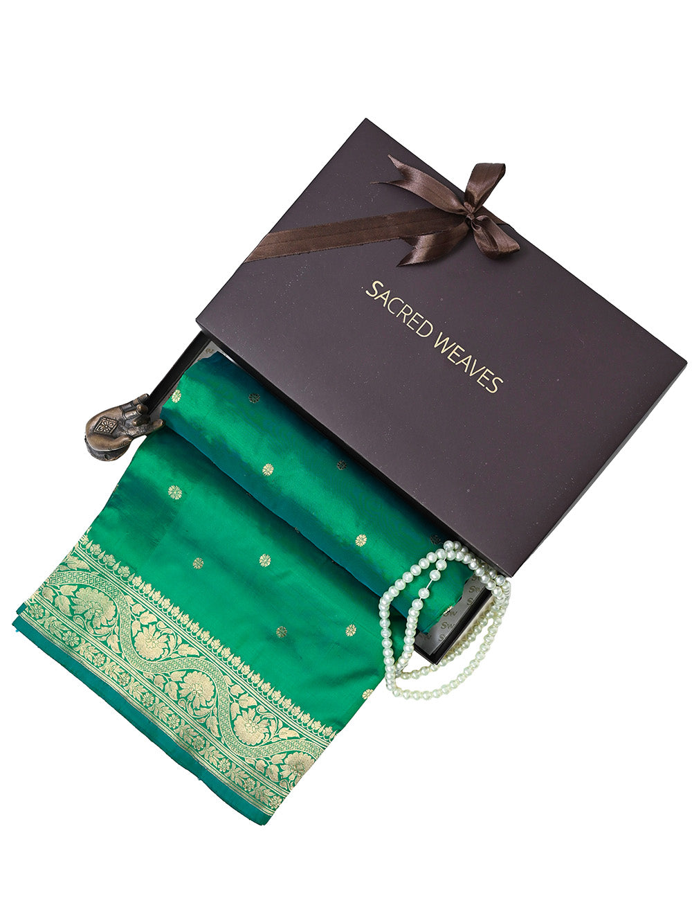 Green Booti Katan Silk Handloom Banarasi Dupatta - Sacred Weaves